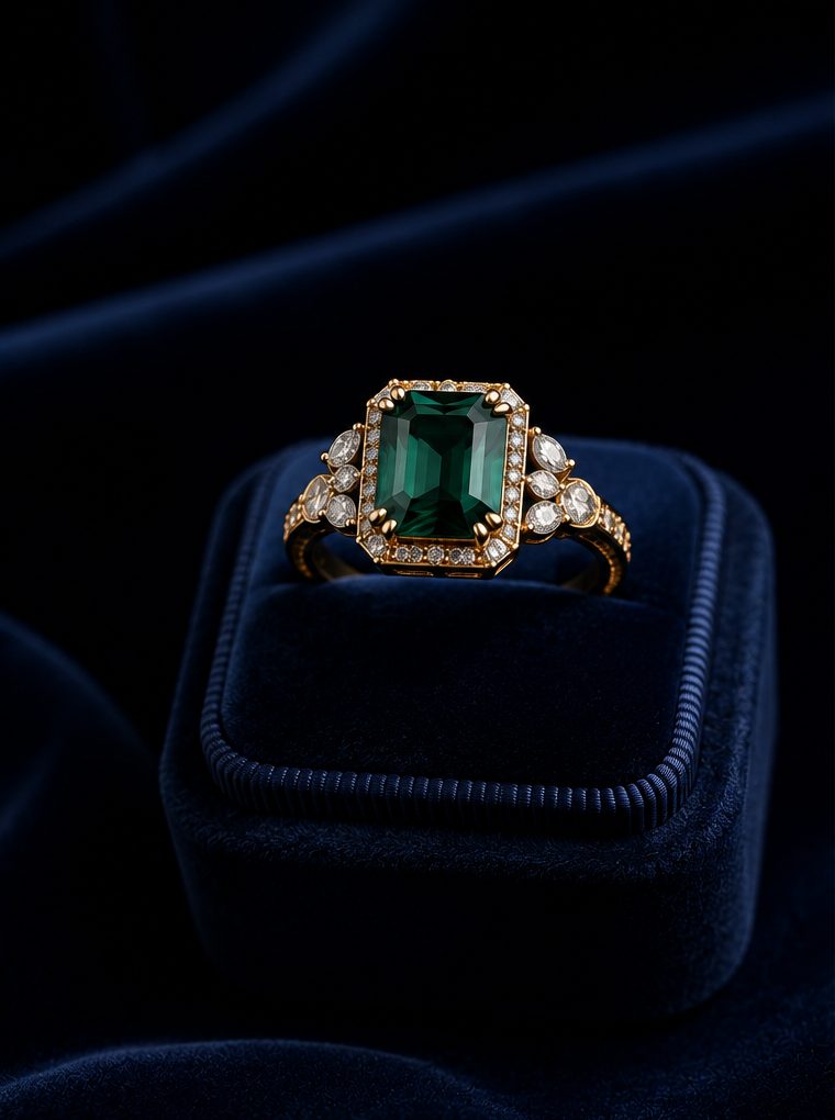 Bague émeraude, création sur mesure