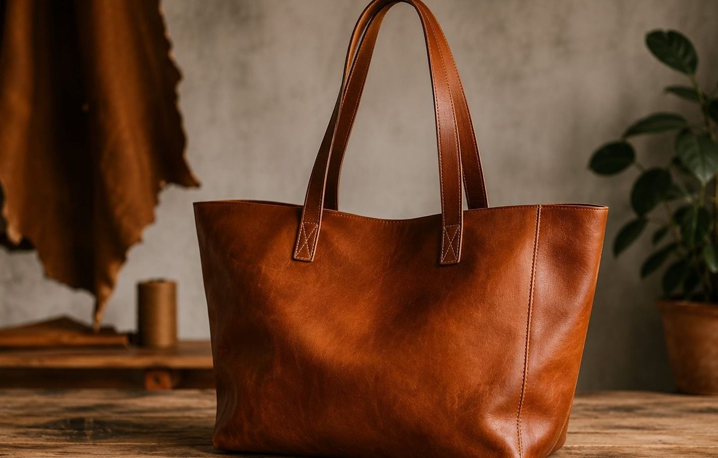 Sac cabas en cuir cognac