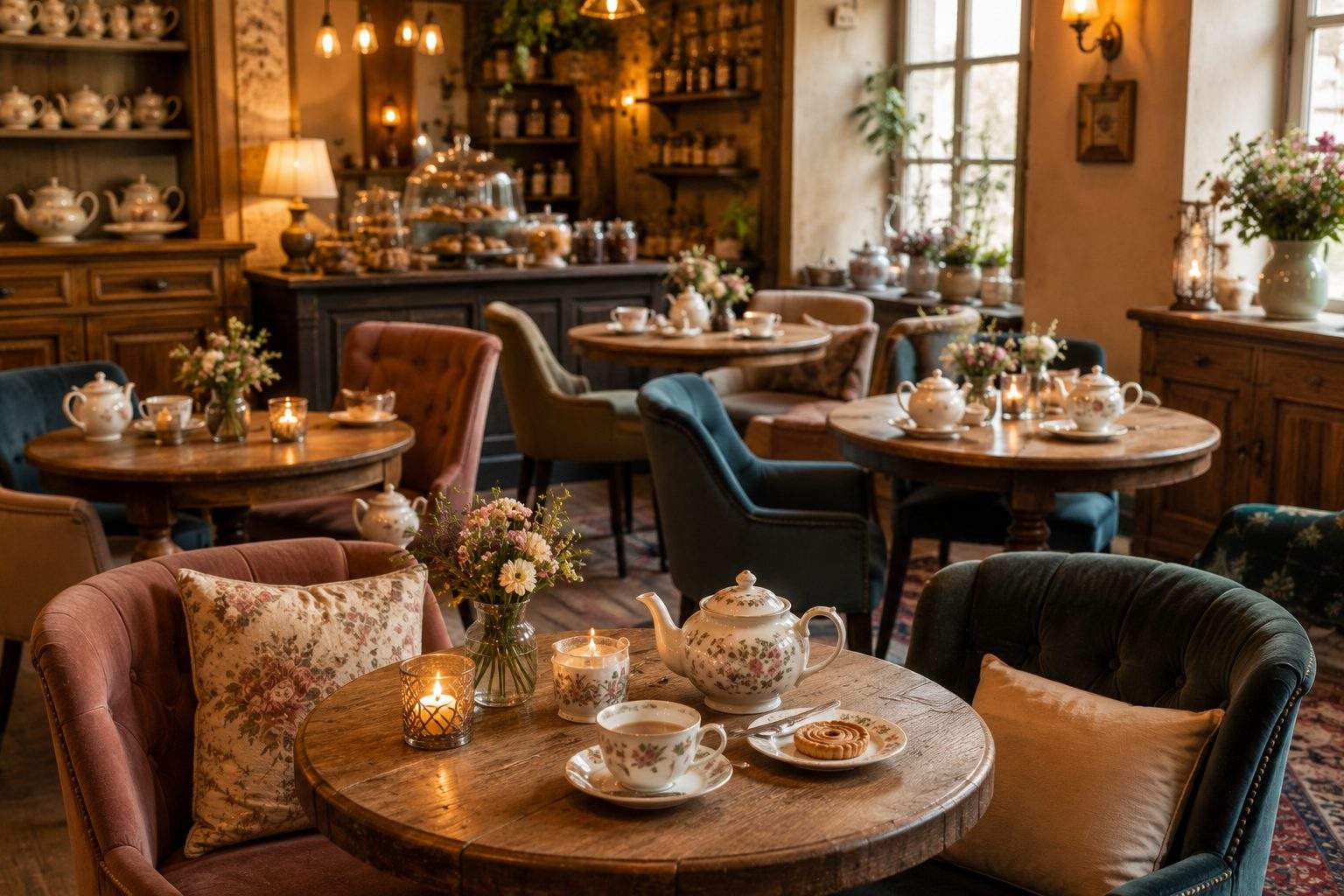 Intérieur cosy du salon de thé